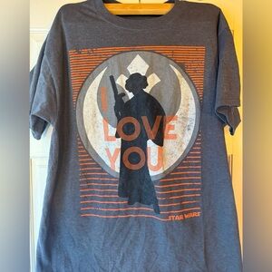 Star Wars Princess Leia I Love You Tee Shirt Size Large Walt Disney World Gray
